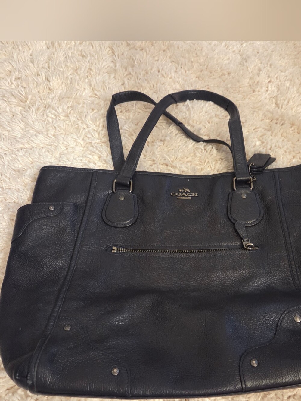Coach Navy Leather Shoulder Tote